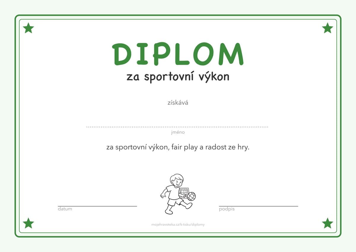 Sportovní diplom pro děti za výkon a fair play, zelený