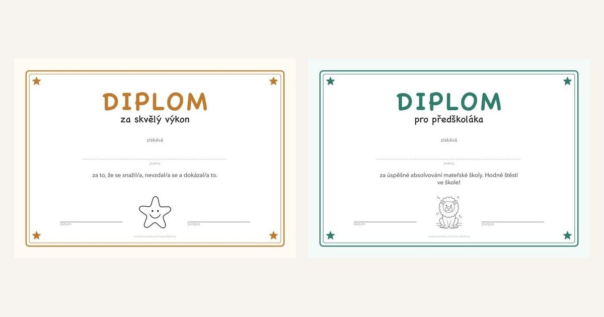 Náhled sady diplomy pro děti – 8 stran PDF zdarma