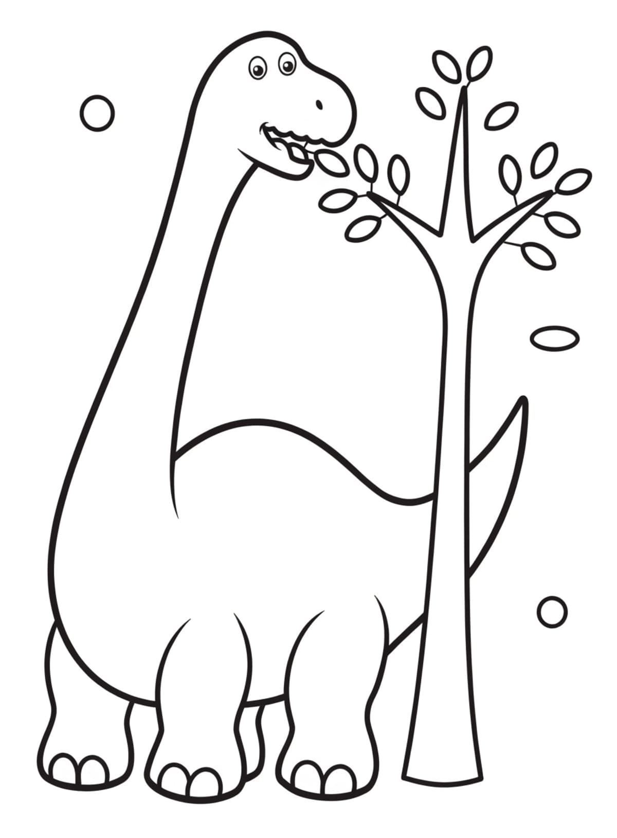 Omalovánka: brontosaurus s dlouhým krkem okusuje listy ze stromu