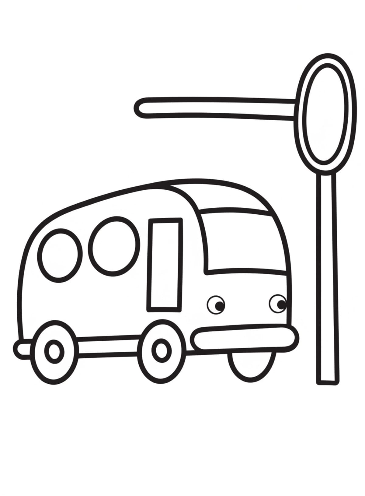 Omalovánka: autobus s kulatými okny stojí u zastávky