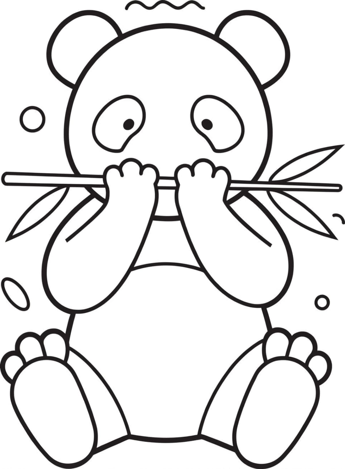 Omalovánka: panda sedí a drží stonek bambusu