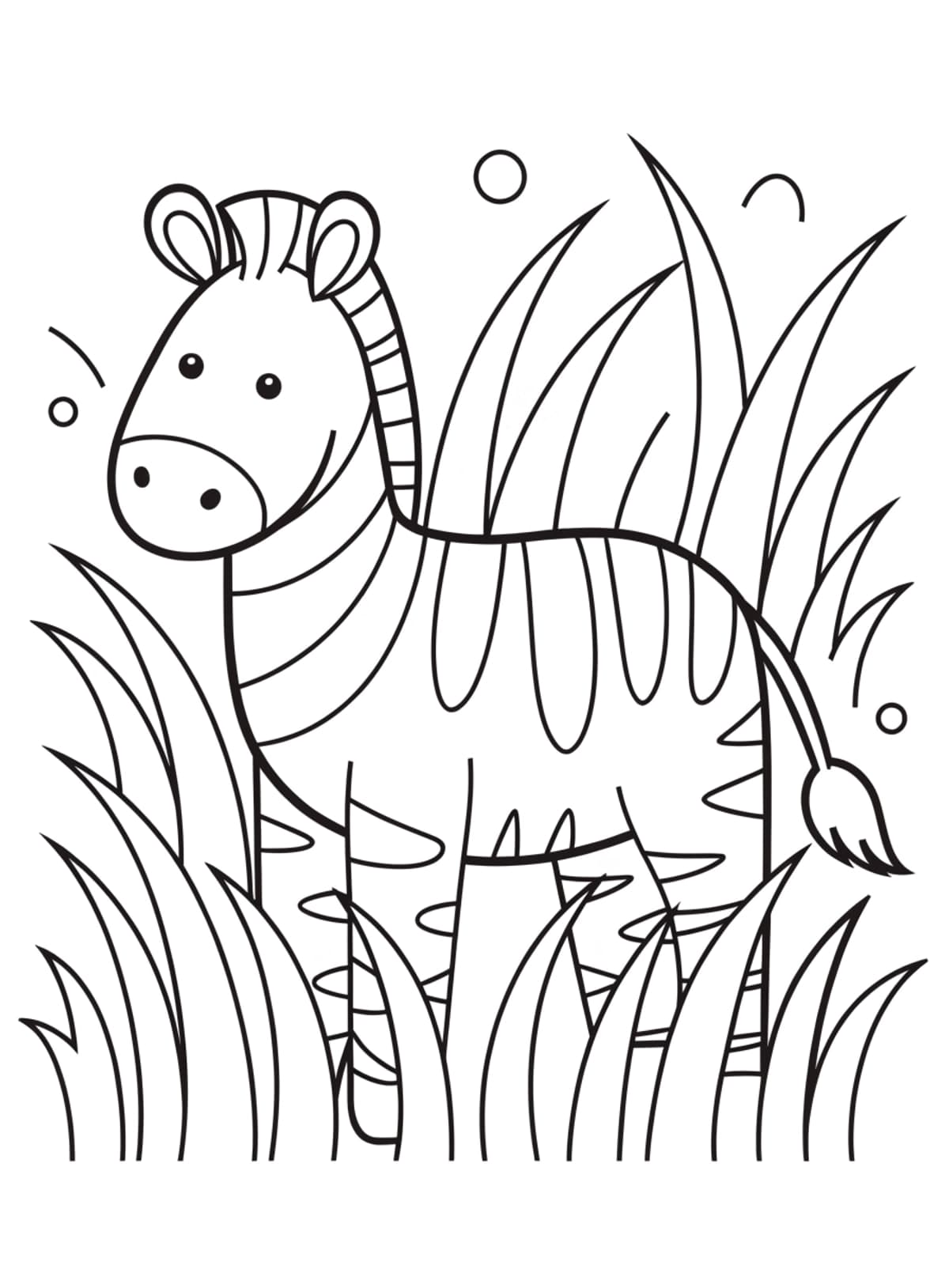 Omalovánka: zebra stojí ve vysoké trávě